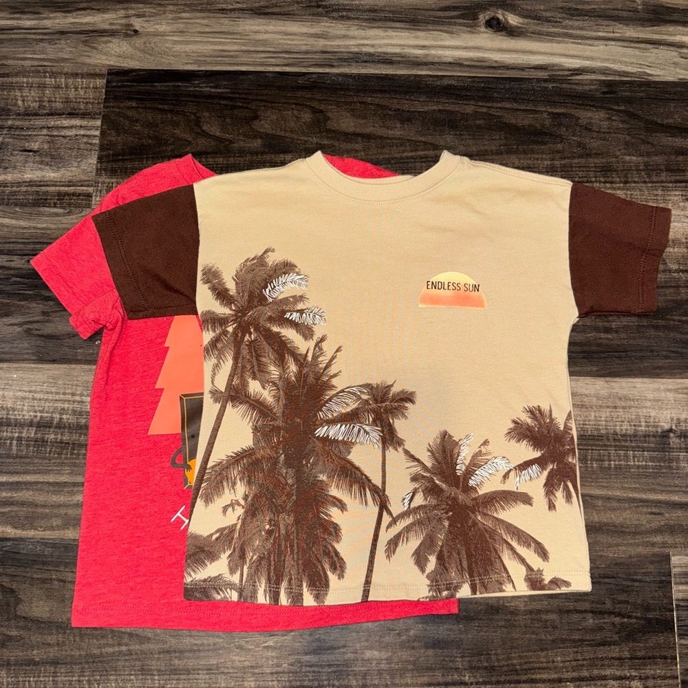 Kids Palm Tree T-Shirt - Brown & Cream
